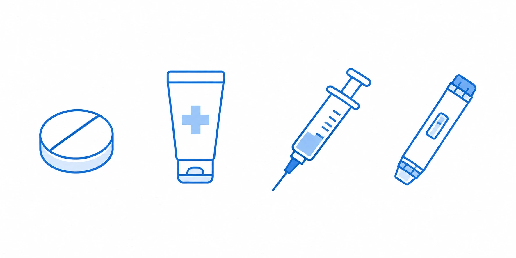 Icon set representing oral, topical, injectable, and emergency allergy medications