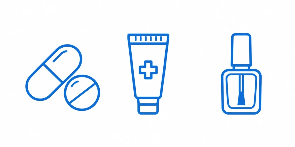 Icon set representing oral, topical, and nail-specific antifungal treatments