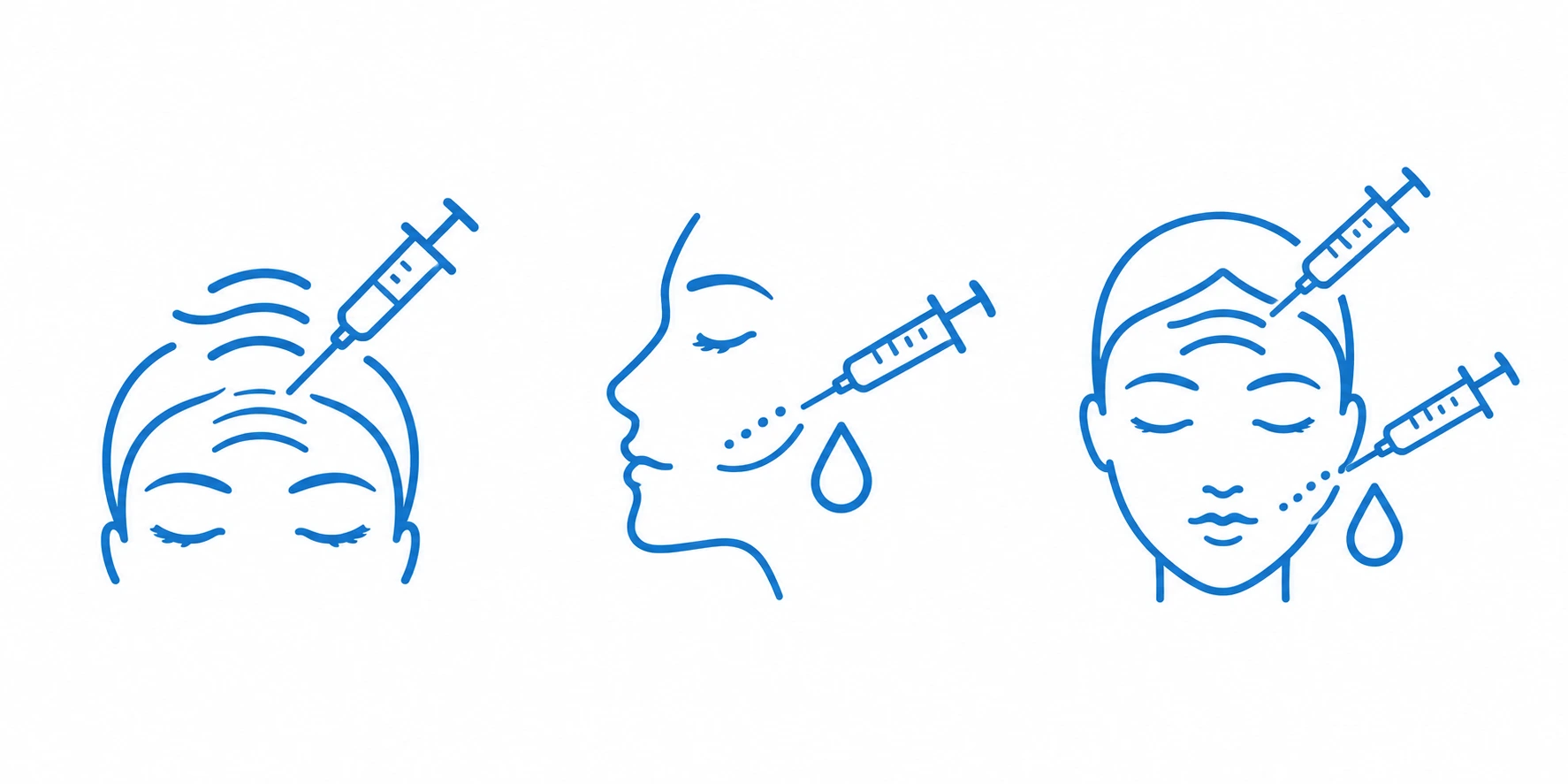 Icon set representing Botox, filler, and combination injectable treatments