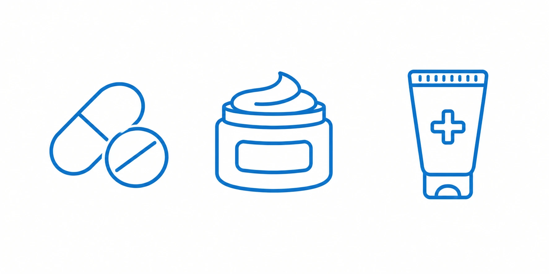 Icon set representing antihistamine, moisturizer, and topical treatment options