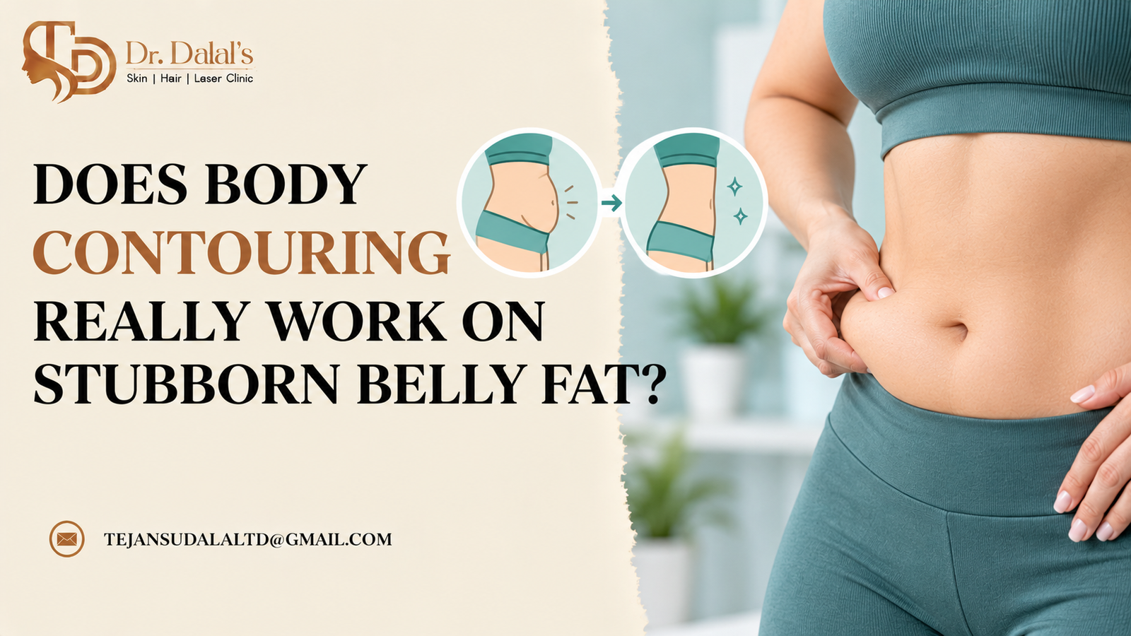 Dermatologist assessing a patient’s lower belly fat before body contouring treatment