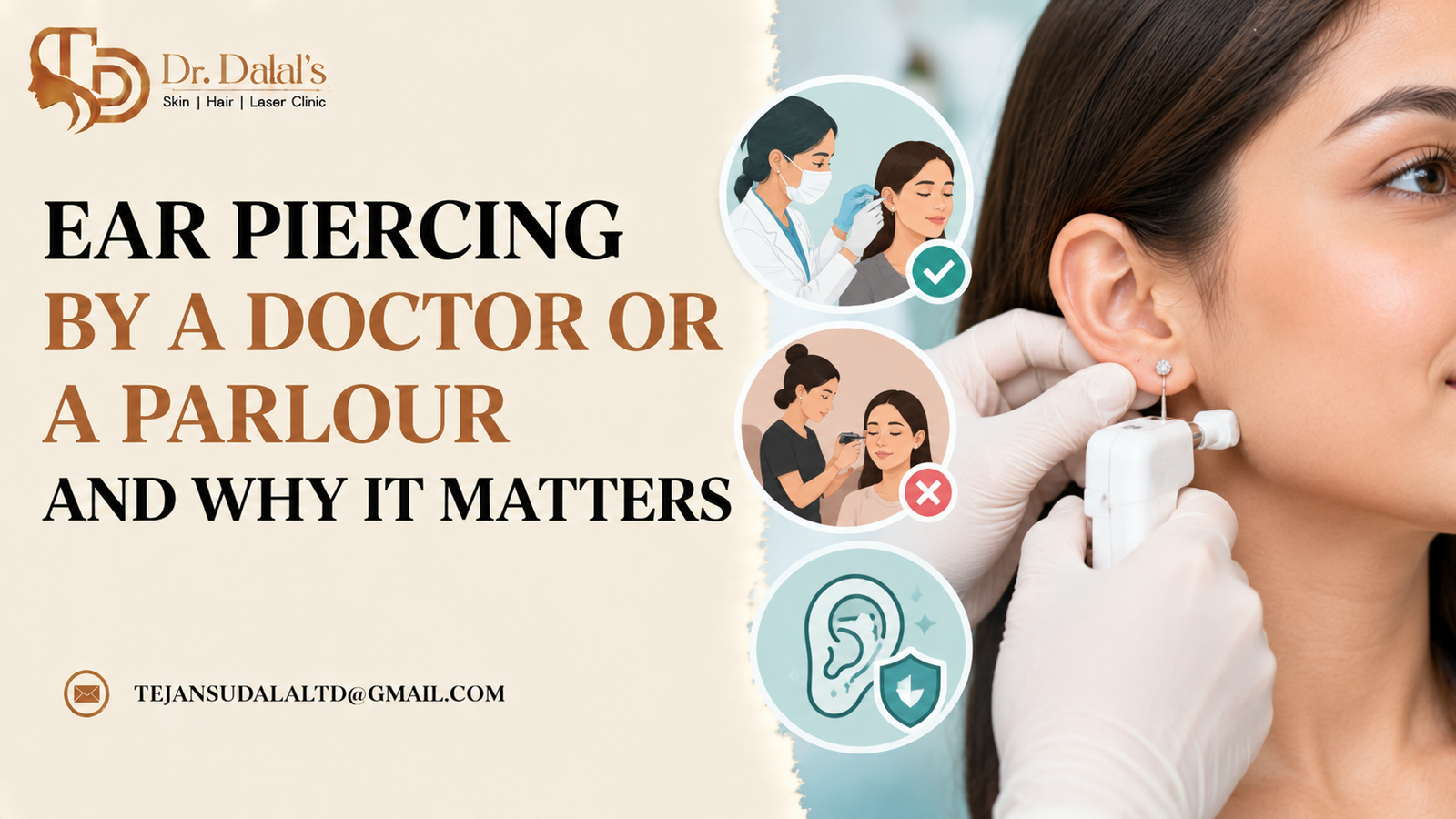 Doctor carefully marking and preparing a young patient’s earlobe for a safe, sterile ear piercing
