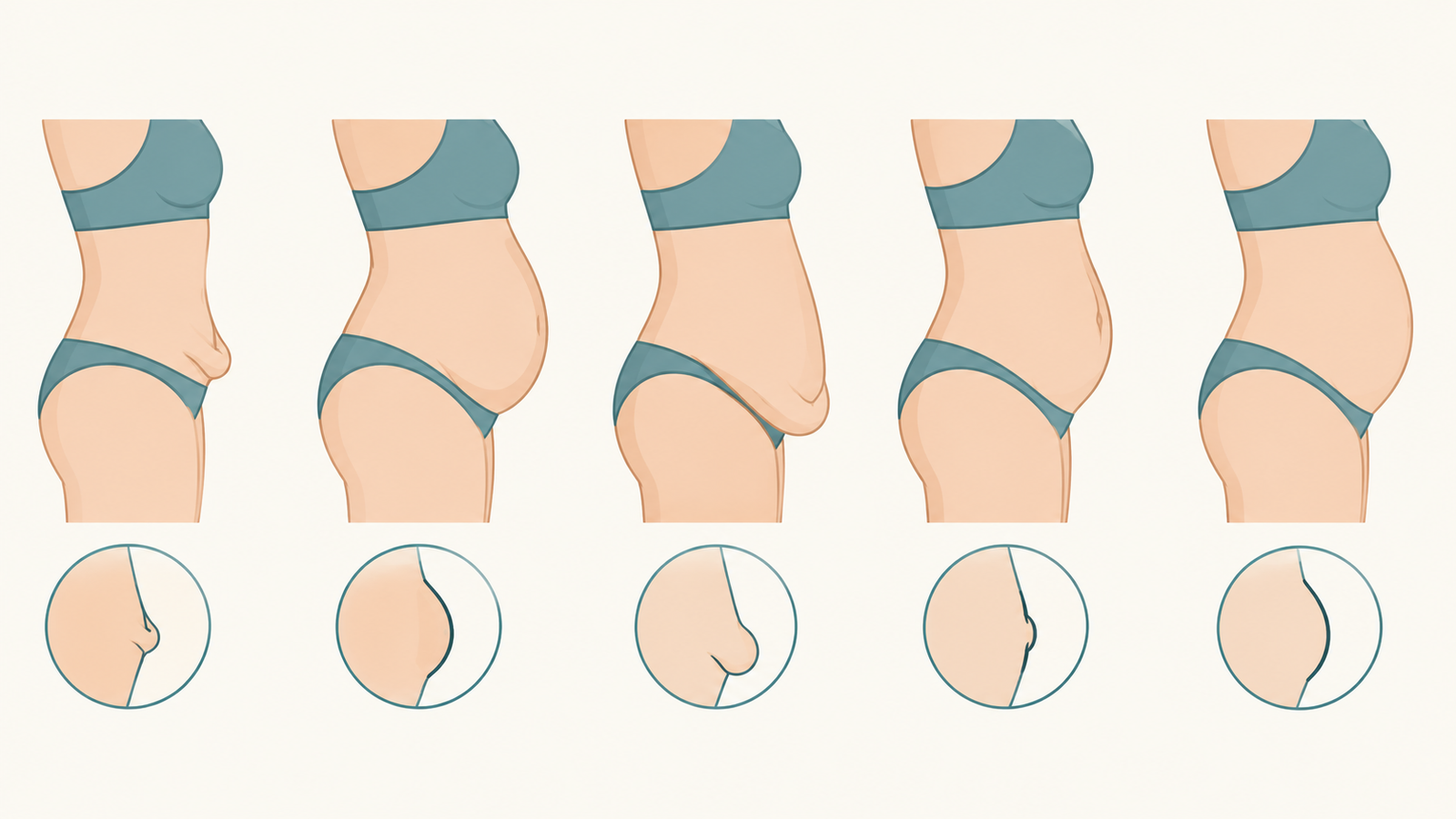 Illustration of different belly types that help decide whether body contouring is suitable