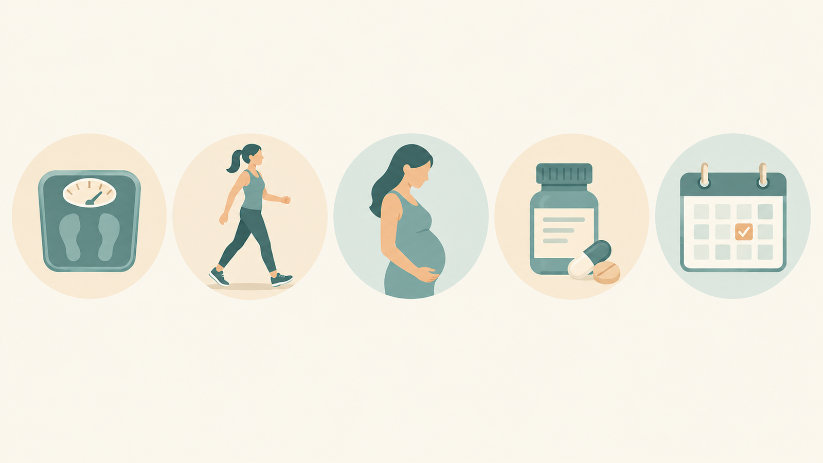 Icons showing weight, activity, pregnancy, medicines and age as factors that change liposculpting results