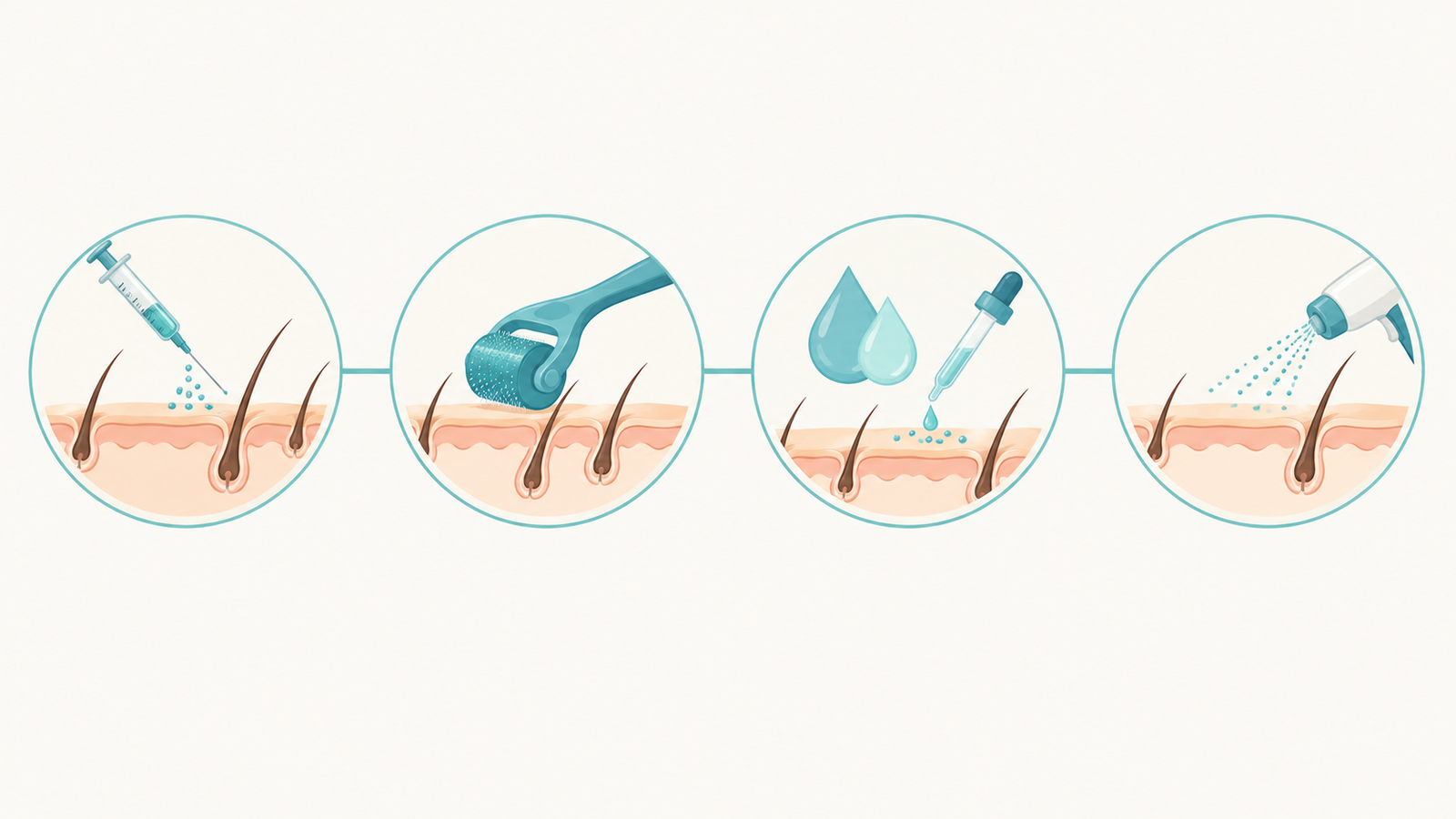 Icons showing the different ways exosome therapy can be delivered to the scalp