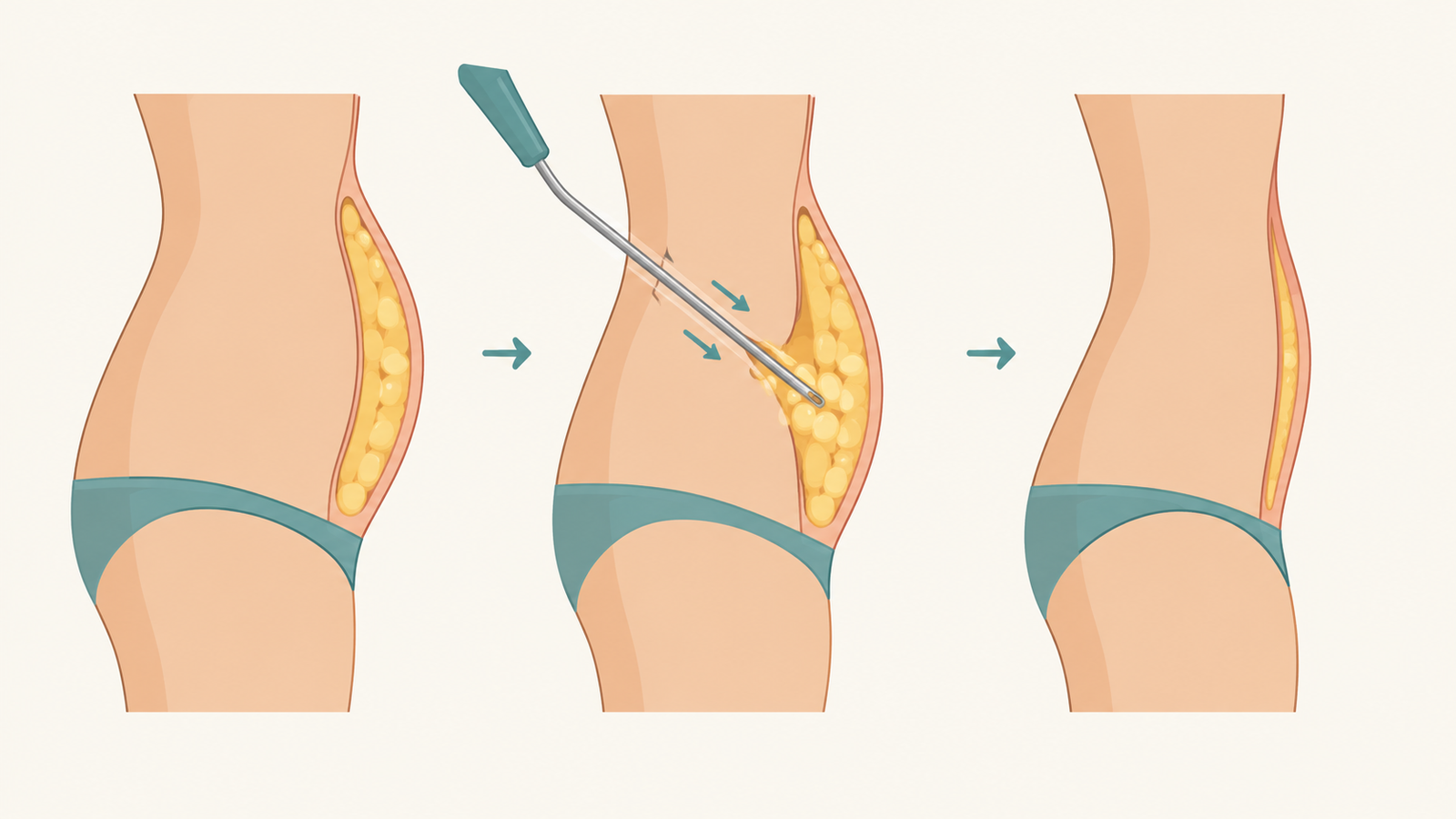 Illustration of a thin tube removing fat under the skin during liposculpting