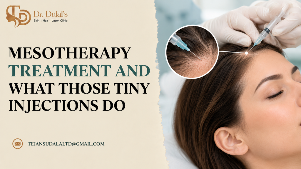 Doctor examining a patient’s thinning scalp before mesotherapy treatment