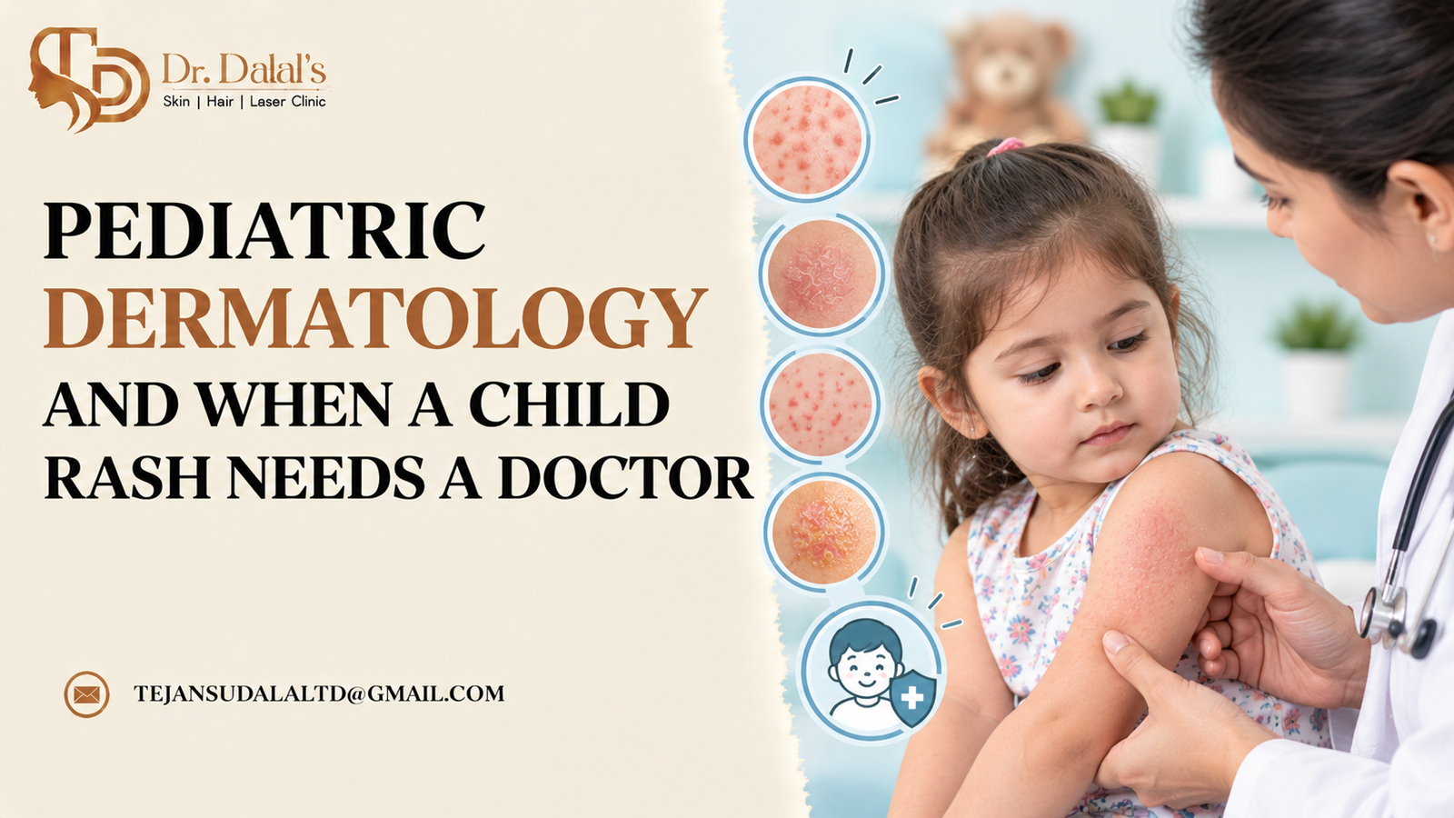Doctor gently examining a young child’s skin rash during a pediatric dermatology visit