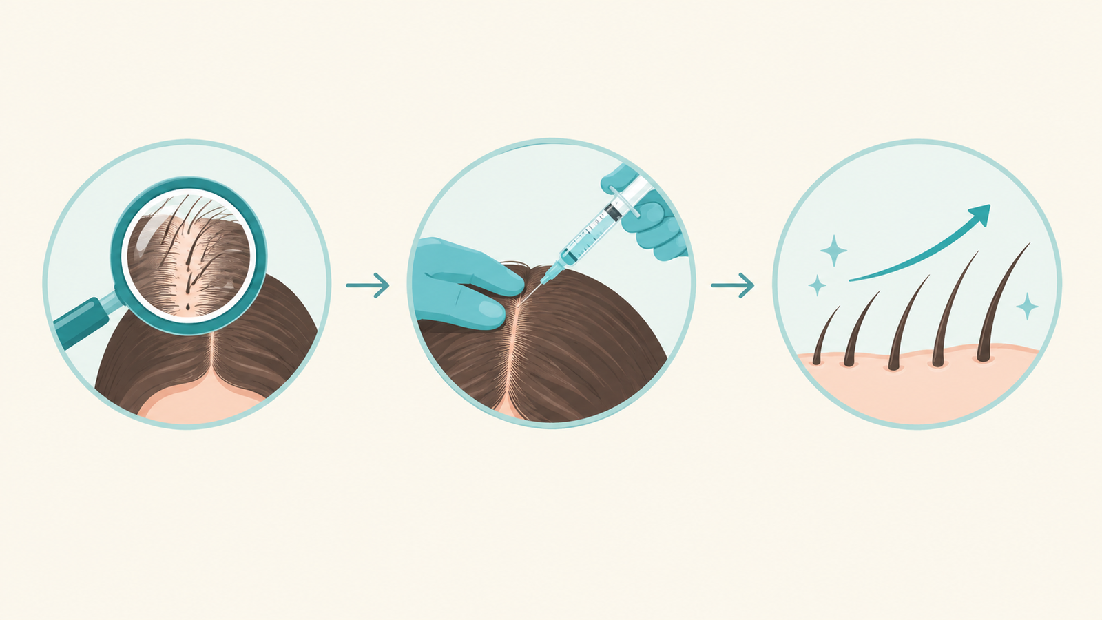 Illustration of how mesotherapy micro-injections place active ingredients near the hair follicle