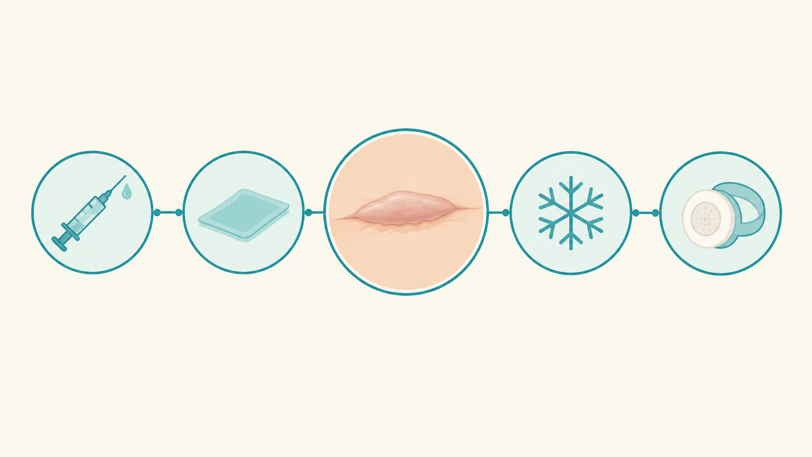 Illustration of the combined treatments used to keep a keloid from coming back