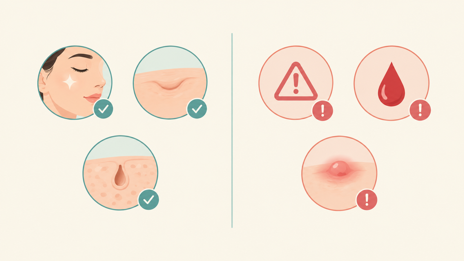 Icons showing skin concerns that suit a vampire facial and situations that call for caution