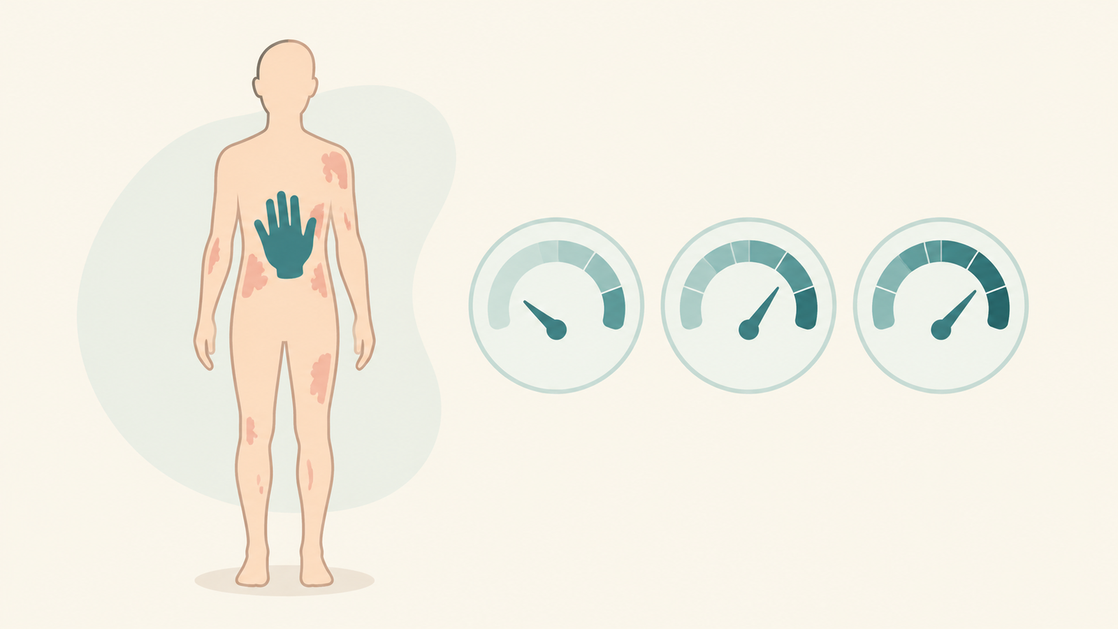 Illustration showing how doctors measure psoriasis severity using body area and impact on daily life