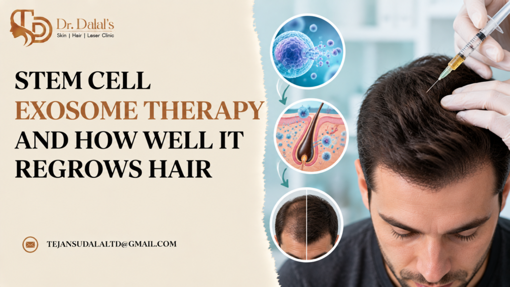 Dermatologist examining a patient’s thinning scalp before stem cell exosome therapy