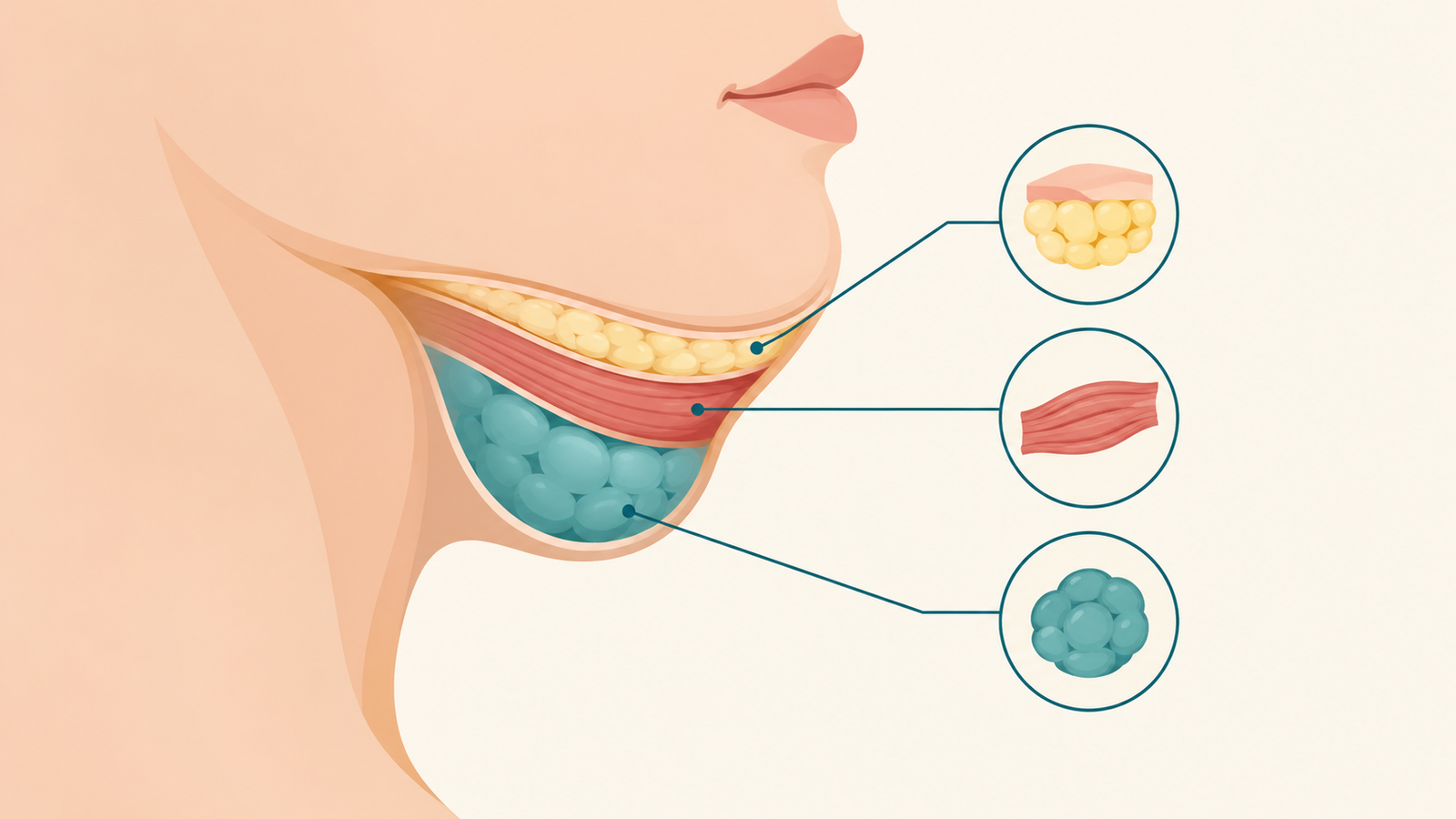 Illustration showing the layers under the chin that can cause a double chin