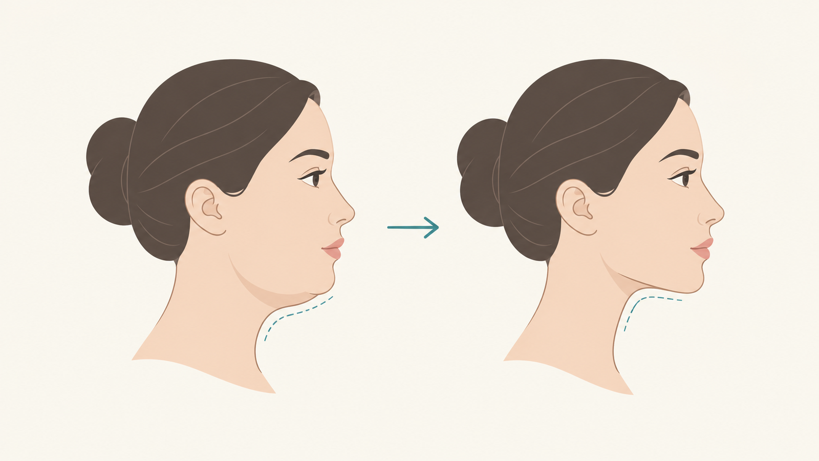 Profile illustration showing a more defined jawline after double chin reduction