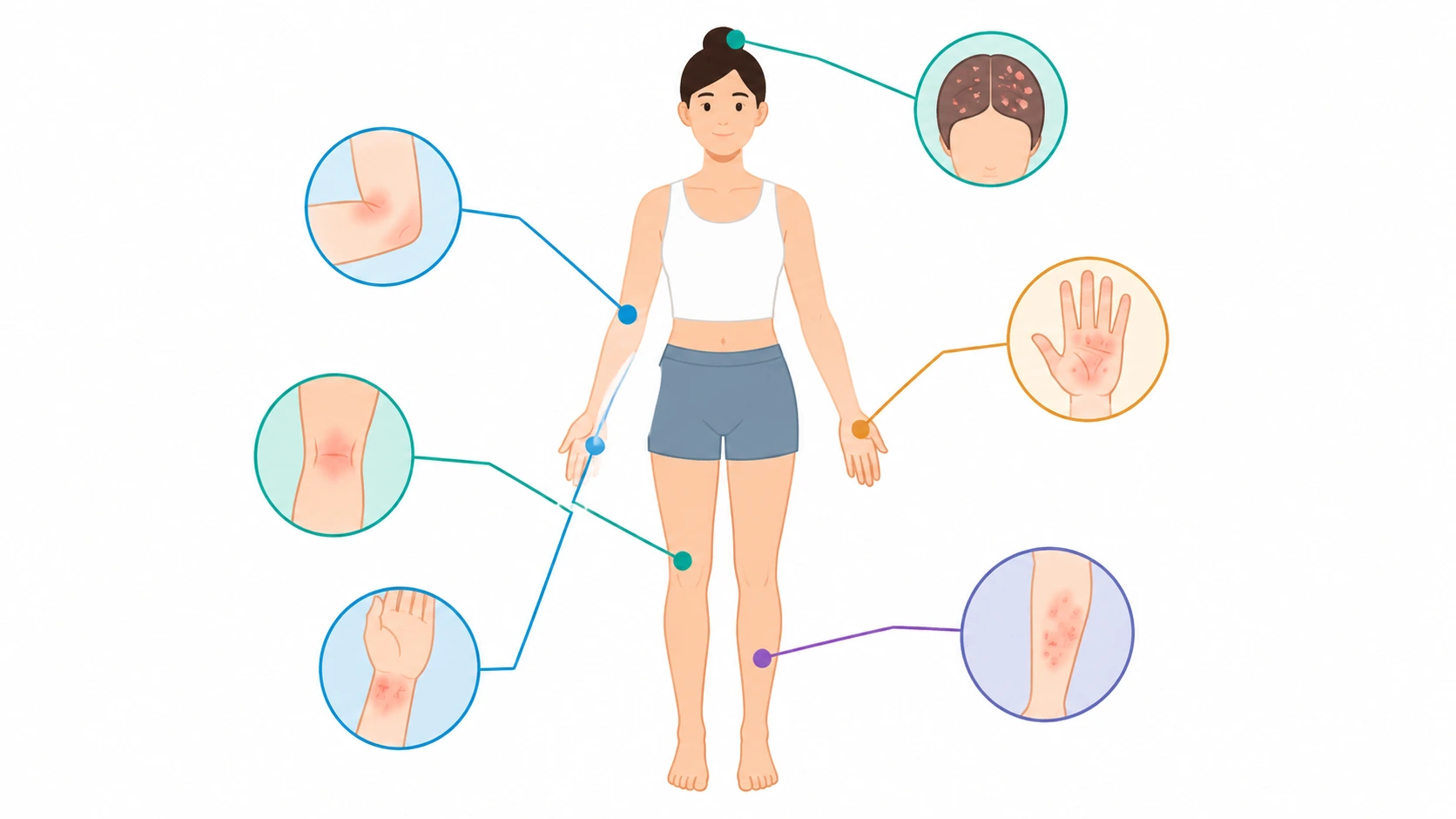 Body map illustration showing common locations for different types of eczema