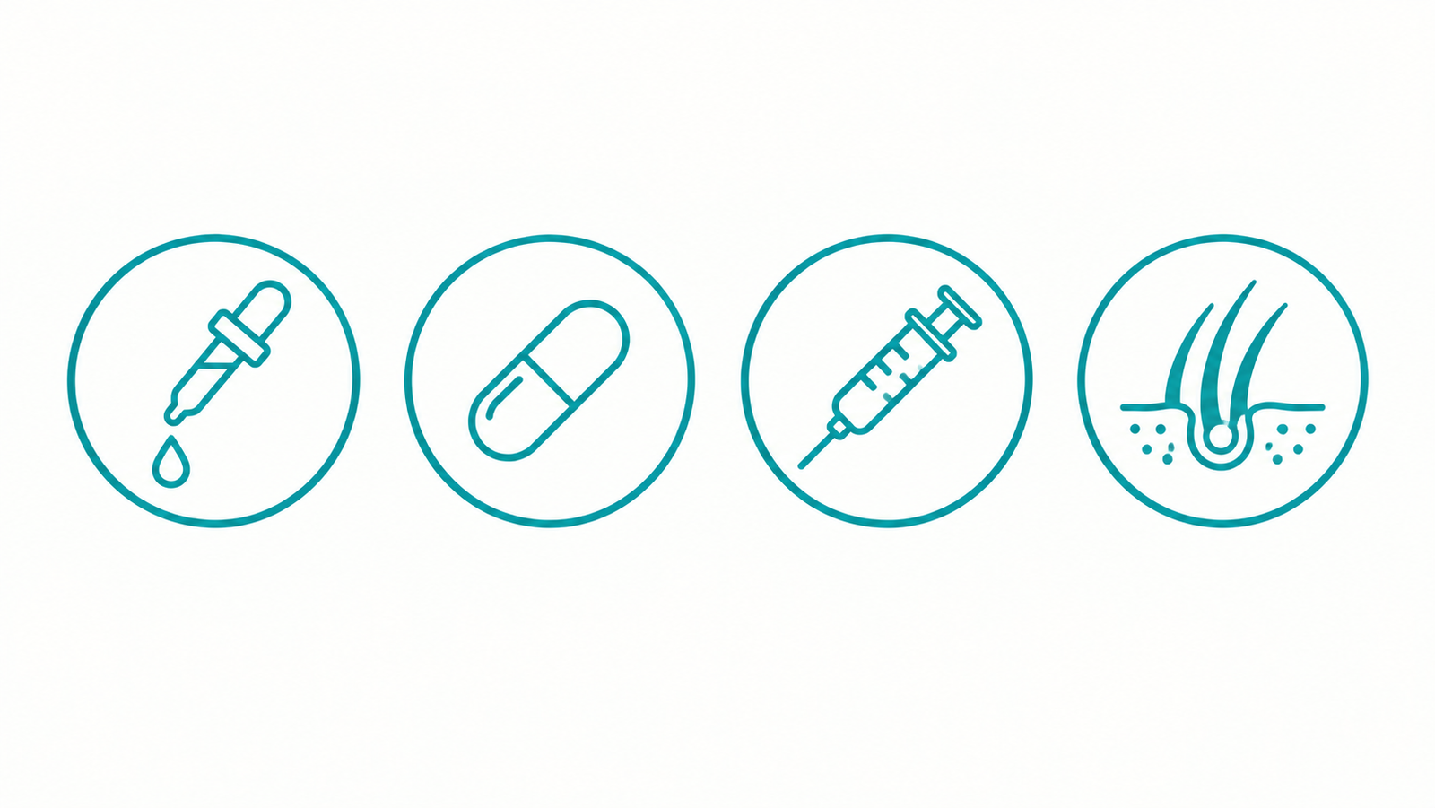 Icon row representing the different hair loss treatment options available