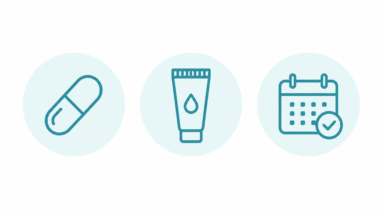 Icon row representing the different hormonal acne treatment options and their timelines