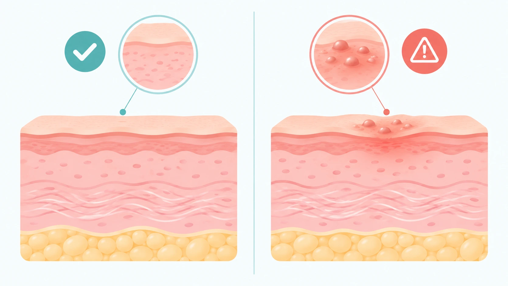 Illustration comparing expected laser healing texture to signs that need medical attention