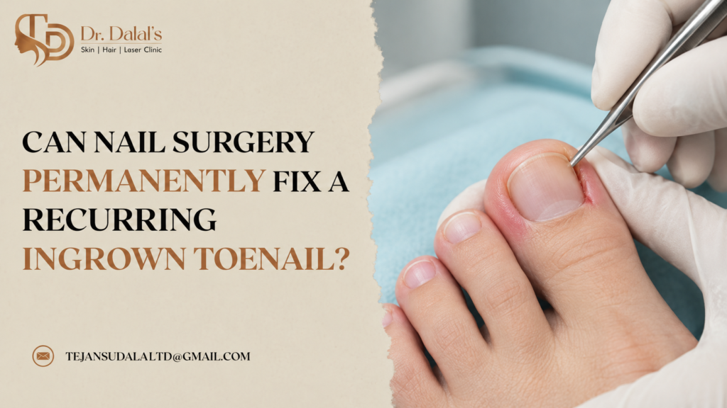 Dermatologist examining an ingrown toenail on a patient’s big toe before nail surgery