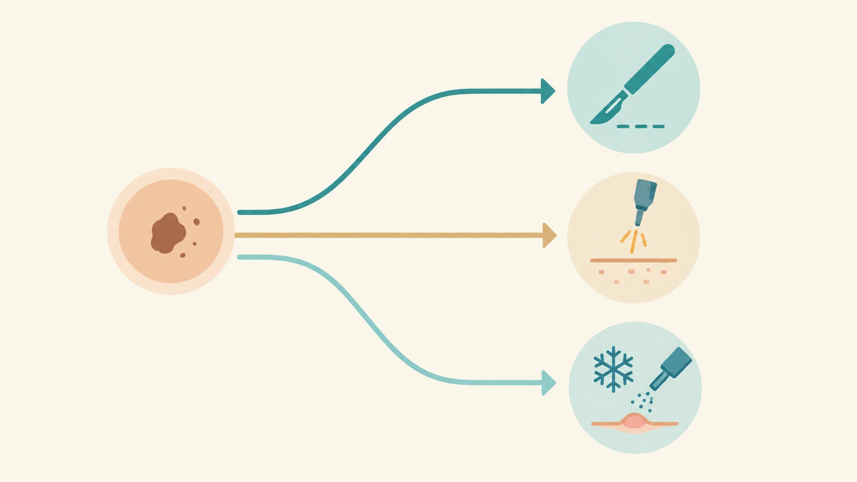 Illustration representing how dermatologists choose between different skin growth removal techniques