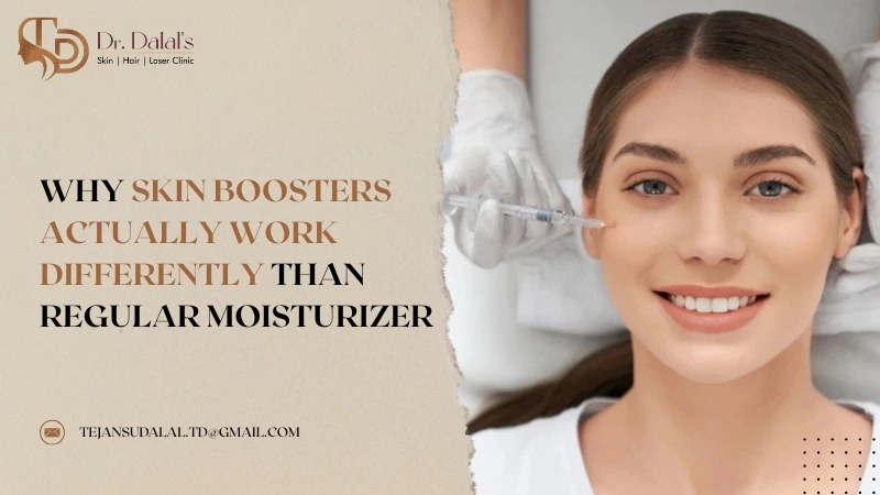 Illustration comparing surface-level moisturizer with deeper dermal skin booster treatment