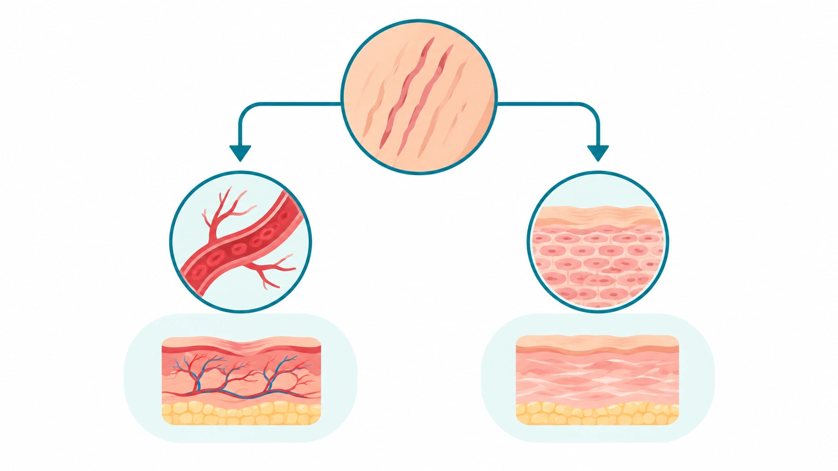 Flowchart illustration showing how stretch mark treatment choice depends on the mark's stage